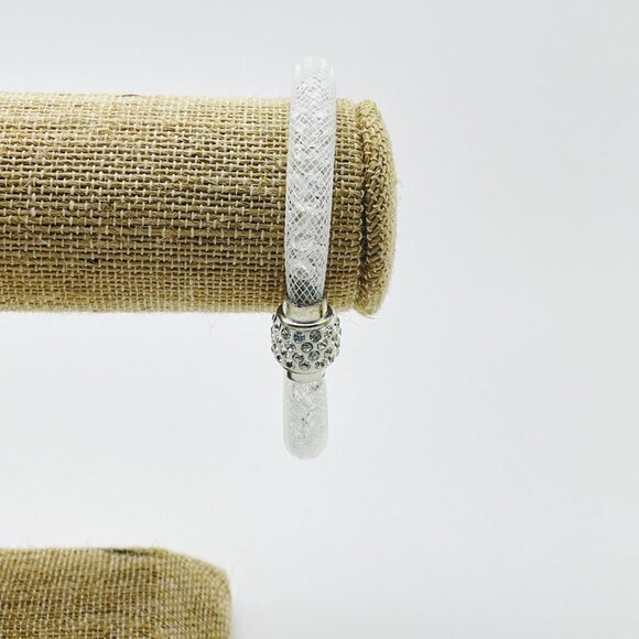 White Mesh Crystal Bead Bracelet Magnetic Clasp Sparkle - Picture 6 of 7